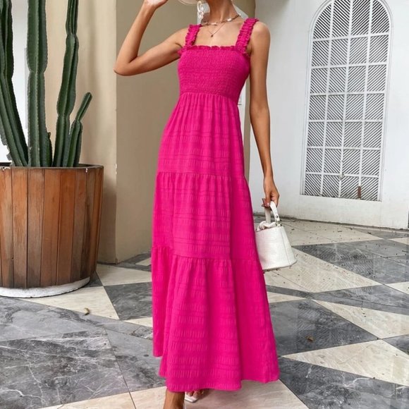 Pink Ruffle Hem Maxi Dress - Picture 3 of 6